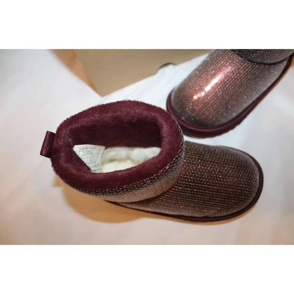 NIB‎ UGG Classic Short Sequin Sparkle Boots Toddler Burgundy